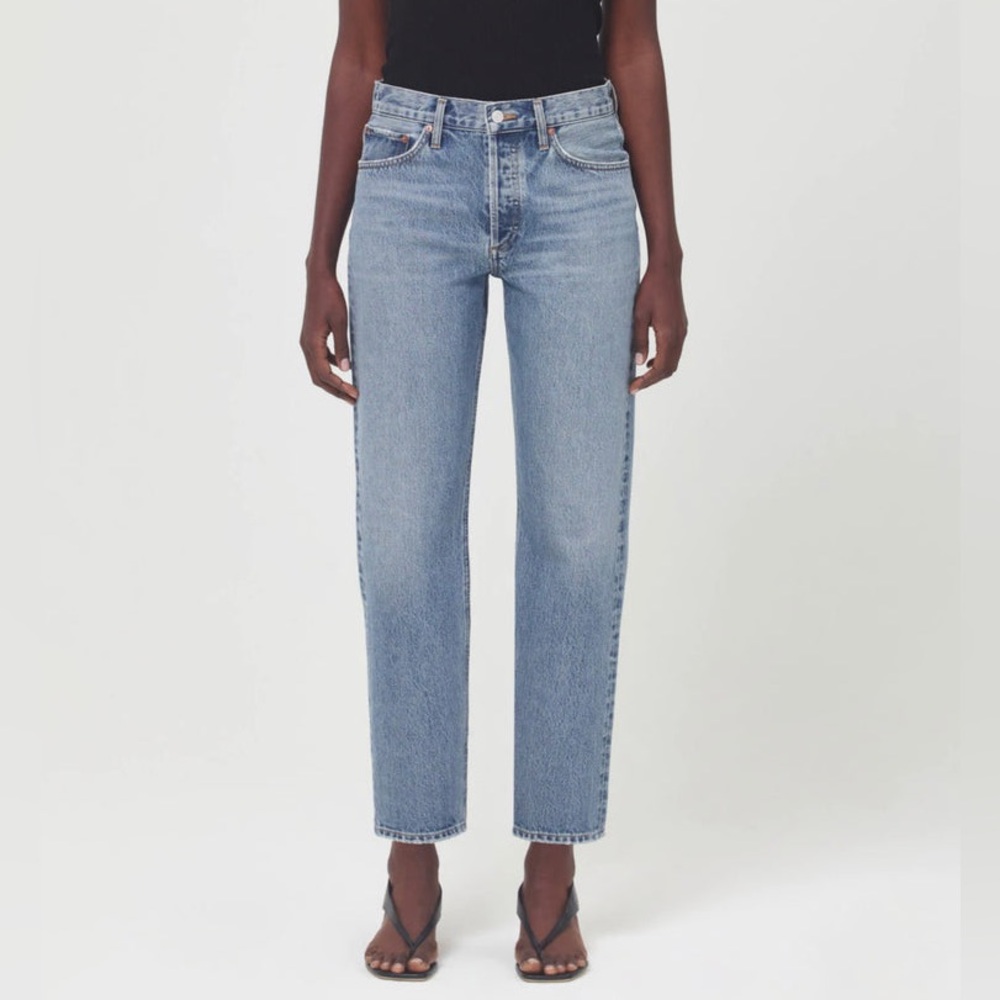 AGOLDE BLUE JEANS, size 25, low-rise baggy fit.